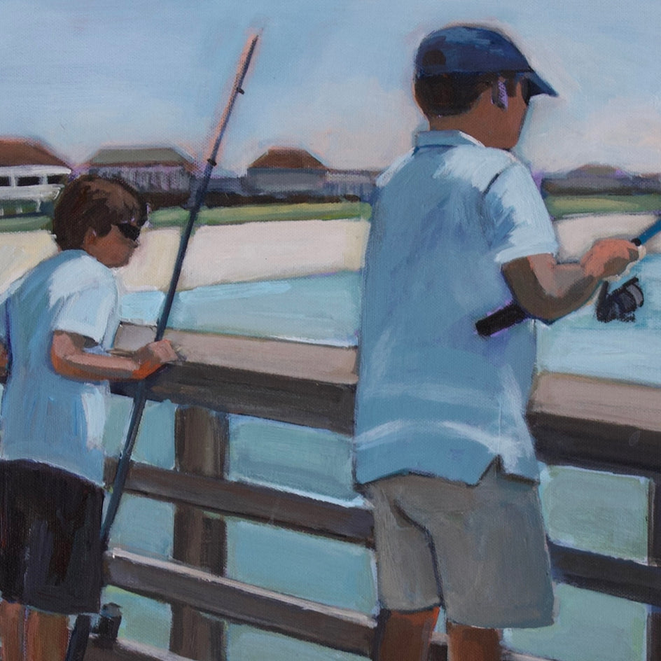 Fishing off the Pier by Carey Parks |  Closeup View of Artwork 