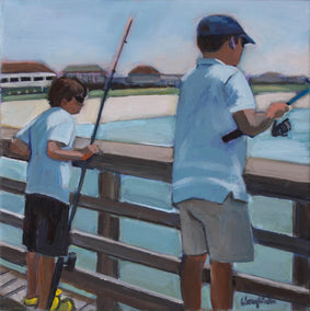 acrylic painting by Carey Parks titled Fishing off the Pier
