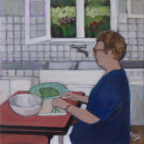 Original art for sale at UGallery.com | Preparing the Green Beans by Carey Parks | $650 | acrylic painting | 12' h x 12' w