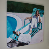 Original art for sale at UGallery.com | Relaxing at the Pool by Carey Parks | $2,500 | acrylic painting | 36' h x 36' w | thumbnail 2