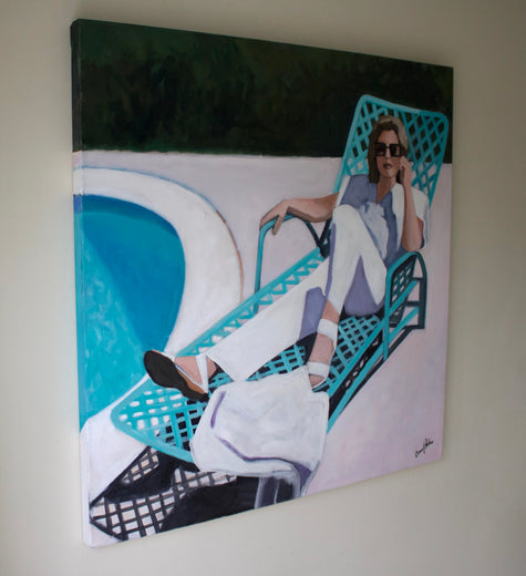 Relaxing at the Pool by Carey Parks |  Side View of Artwork 