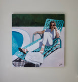 Original art for sale at UGallery.com | Relaxing at the Pool by Carey Parks | $2,500 | acrylic painting | 36' h x 36' w | thumbnail 3