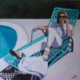 Original art for sale at UGallery.com | Relaxing at the Pool by Carey Parks | $2,500 | acrylic painting | 36' h x 36' w | thumbnail 1