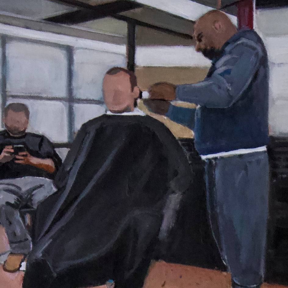 The Barbershop by Carey Parks |  Closeup View of Artwork 