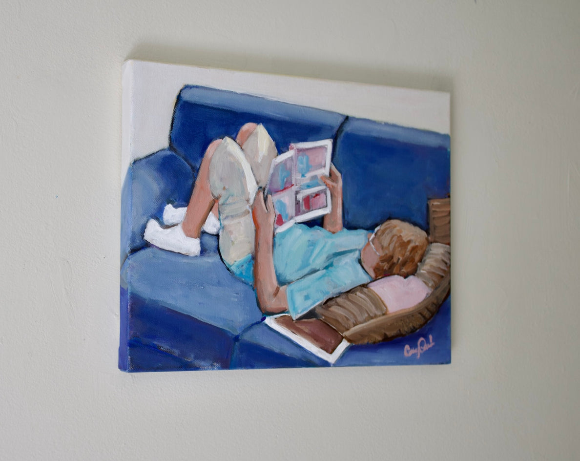 Vacation Reading by Carey Parks |  Side View of Artwork 