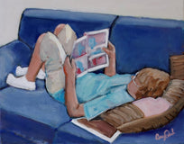 Original art for sale at UGallery.com | Vacation Reading by Carey Parks | $625 | acrylic painting | 11' h x 14' w | thumbnail 1