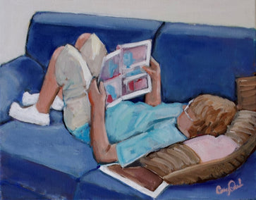 acrylic painting by Carey Parks titled Vacation Reading