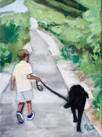 acrylic painting by Carey Parks titled Walking the Dog