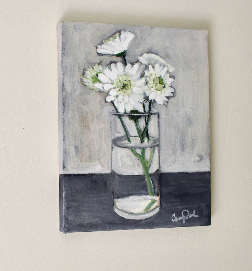 White Flowers in Grays by Carey Parks |  Side View of Artwork 