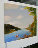 Original art for sale at UGallery.com | Boaters on Brookfield Pond by Carolyn Steward | $550 | oil painting | 12' h x 16' w | thumbnail 2