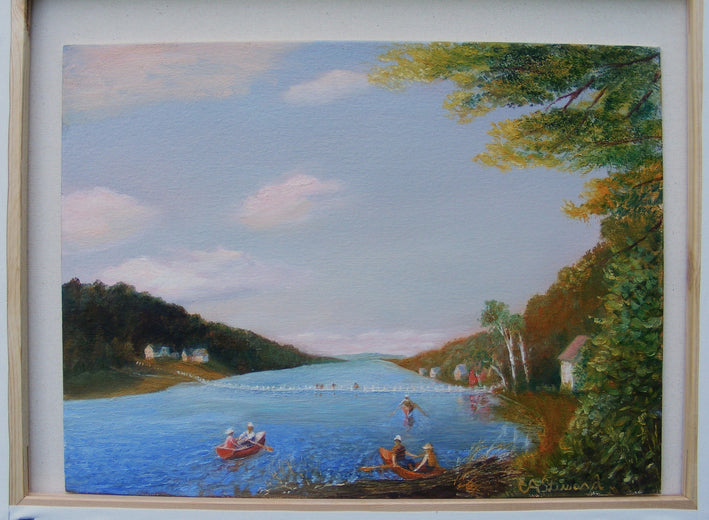 Boaters on Brookfield Pond by Carolyn Steward |  Context View of Artwork 