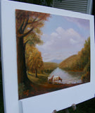 Original art for sale at UGallery.com | Cows by a River by Carolyn Steward | $550 | oil painting | 12' h x 16' w | thumbnail 2