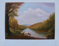 Original art for sale at UGallery.com | Cows by a River by Carolyn Steward | $550 | oil painting | 12' h x 16' w | thumbnail 3