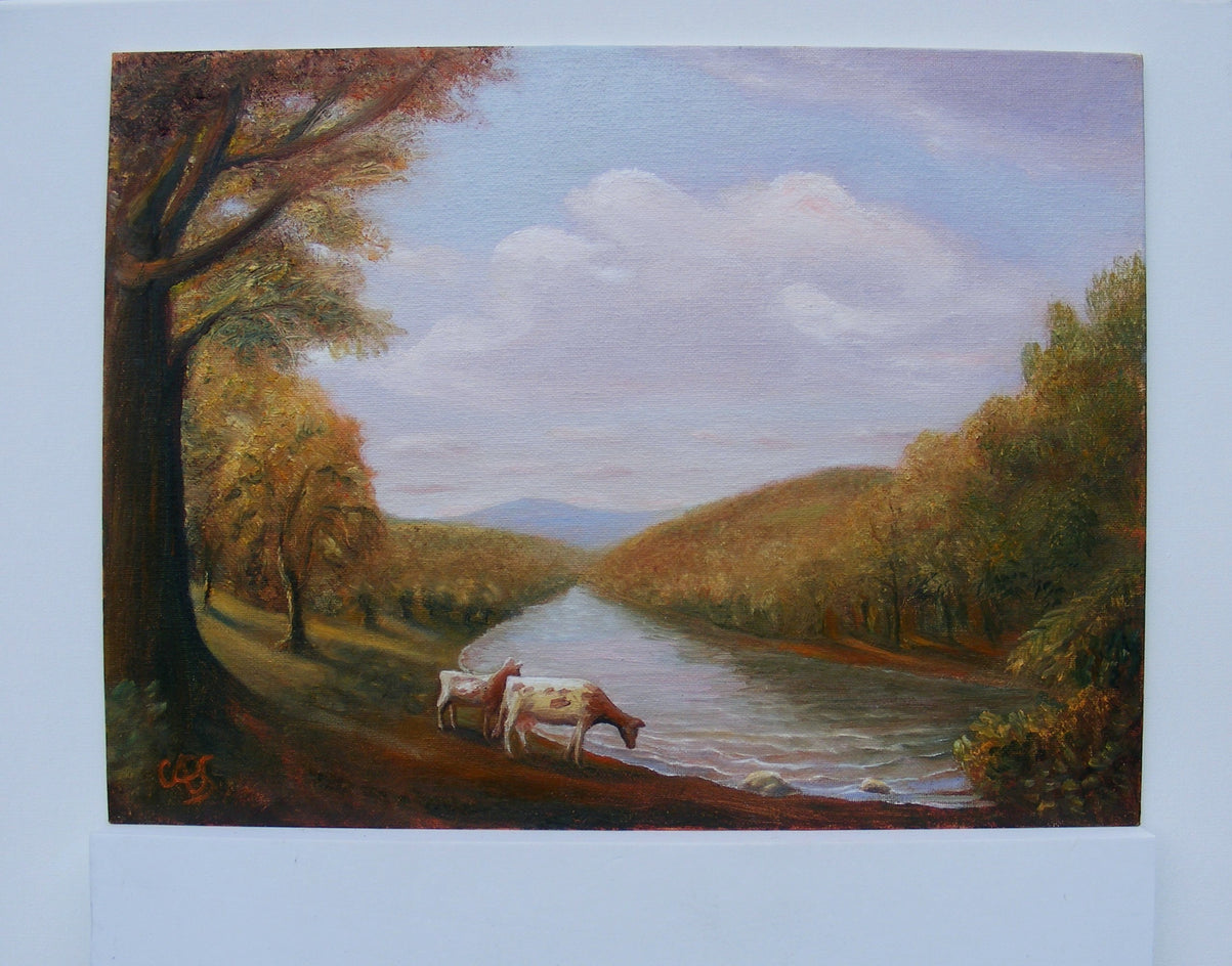 Cows by a River by Carolyn Steward |  Context View of Artwork 