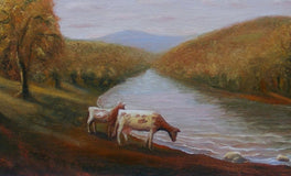 Original art for sale at UGallery.com | Cows by a River by Carolyn Steward | $550 | oil painting | 12' h x 16' w | thumbnail 4