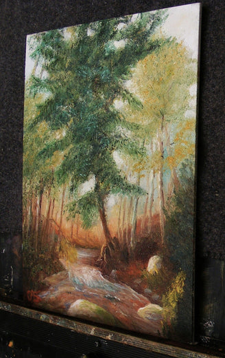 Pine Tree by the Stream by Carolyn Steward |  Side View of Artwork 