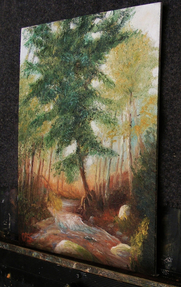 Pine Tree by the Stream by Carolyn Steward |  Side View of Artwork 