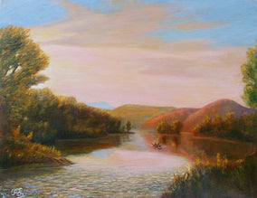 Original art for sale at UGallery.com | Sunset Lake by Carolyn Steward | $700 | oil painting | 14' h x 18' w