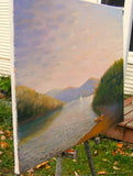 Original art for sale at UGallery.com | Sunset Pond by Carolyn Steward | $1,000 | oil painting | 18' h x 24' w | thumbnail 2
