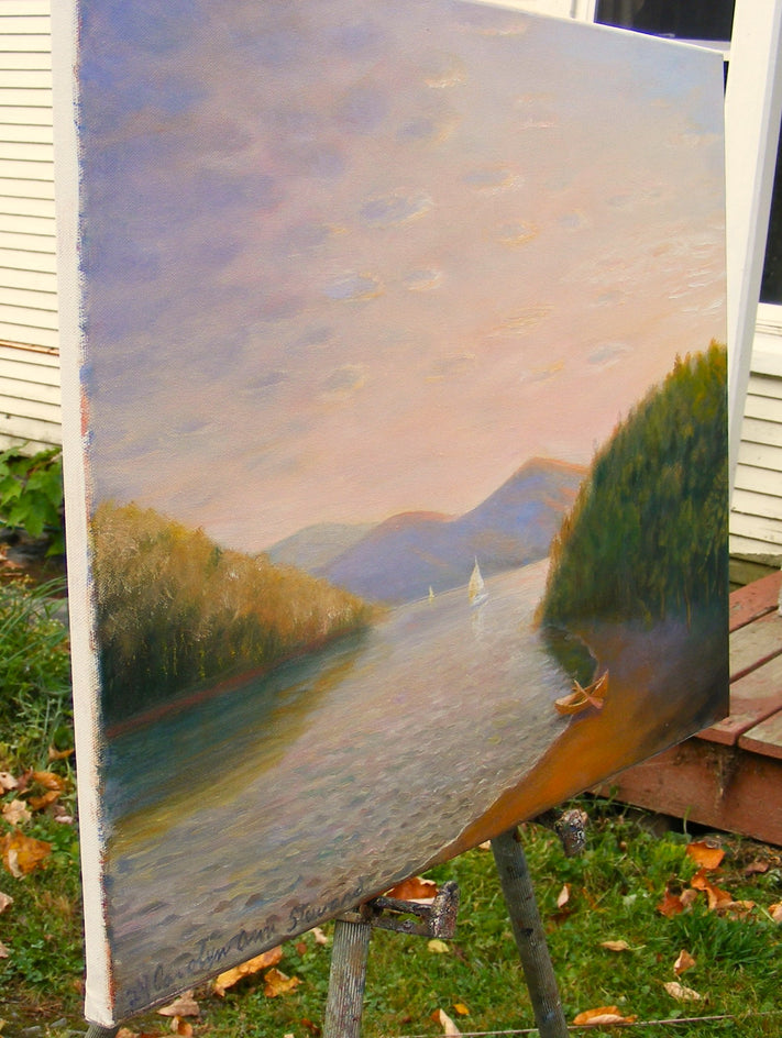 Sunset Pond by Carolyn Steward |  Side View of Artwork 