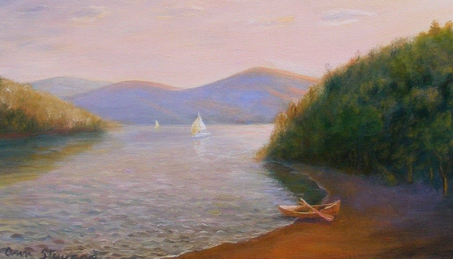 Sunset Pond by Carolyn Steward |   Closeup View of Artwork 