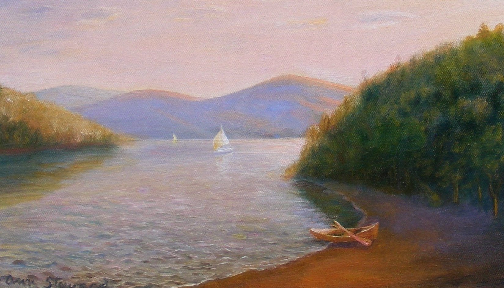 Sunset Pond by Carolyn Steward |  Closeup View of Artwork 