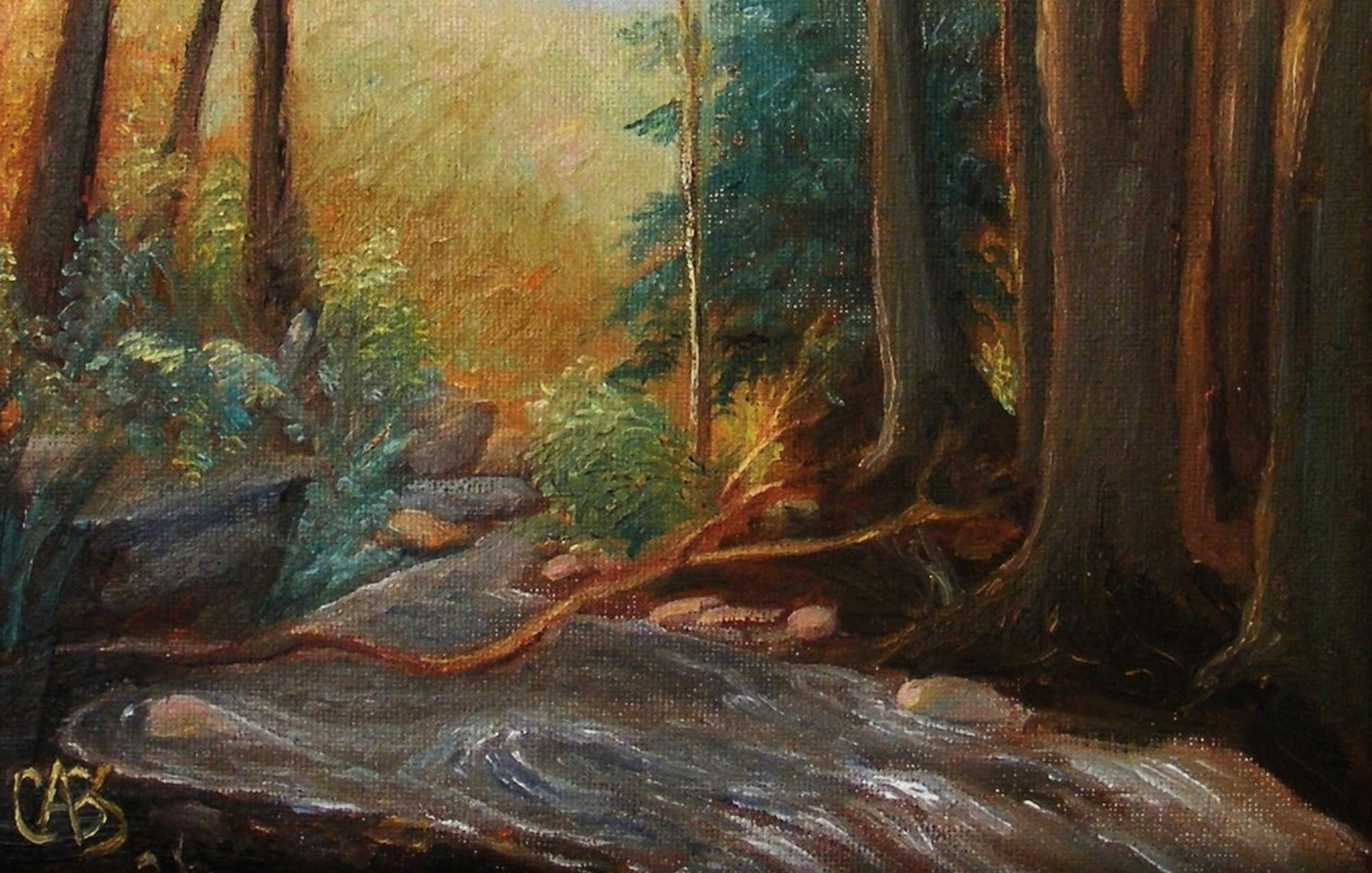 Tree Over River by Carolyn Steward |  Closeup View of Artwork 