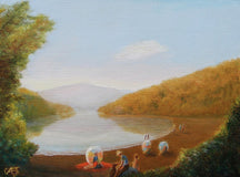 Original art for sale at UGallery.com | Vermont Lake in Summer by Carolyn Steward | $450 | oil painting | 9' h x 12' w | thumbnail 1