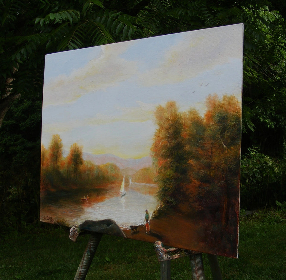 Walk to the River by Carolyn Steward |  Side View of Artwork 