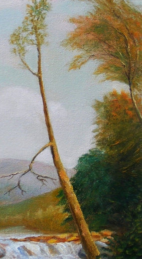 Yellow Birch by a River by Carolyn Steward |   Closeup View of Artwork 