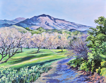 acrylic painting by Catherine McCargar titled Mt. Diablo from the Old Orchard