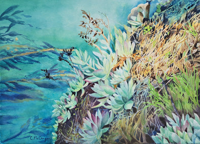 watercolor painting by Catherine McCargar titled Point Lobos Succulents
