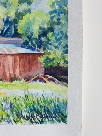 Red Barn in Diablo Foothills by Catherine McCargar |  Side View of Artwork 