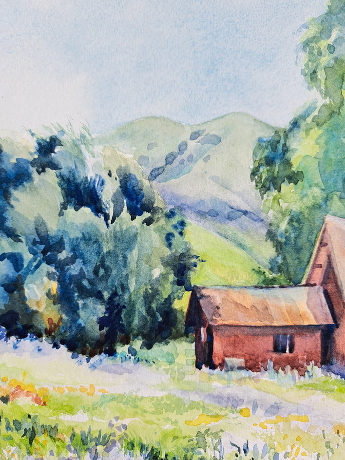 Red Barn in Diablo Foothills by Catherine McCargar |  Closeup View of Artwork 