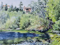 Original art for sale at UGallery.com | Waterlilies on Lake Temescal by Catherine McCargar | $1,300 | watercolor painting | 18' h x 24' w | thumbnail 4