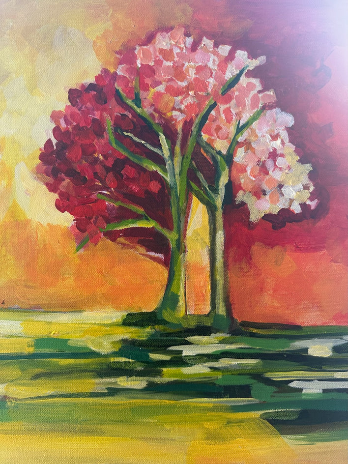 Morning Cherry Blossoms by Colette Wirz Nauke |  Closeup View of Artwork 