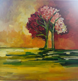Original art for sale at UGallery.com | Morning Cherry Blossoms by Colette Wirz Nauke | $950 | acrylic painting | 16' h x 16' w | thumbnail 1