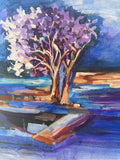 Original art for sale at UGallery.com | Snowy Cherry Blossoms at Night by Colette Wirz Nauke | $950 | acrylic painting | 16' h x 16' w | thumbnail 4