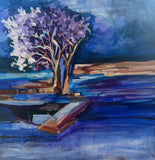 Original art for sale at UGallery.com | Snowy Cherry Blossoms at Night by Colette Wirz Nauke | $950 | acrylic painting | 16' h x 16' w | thumbnail 1