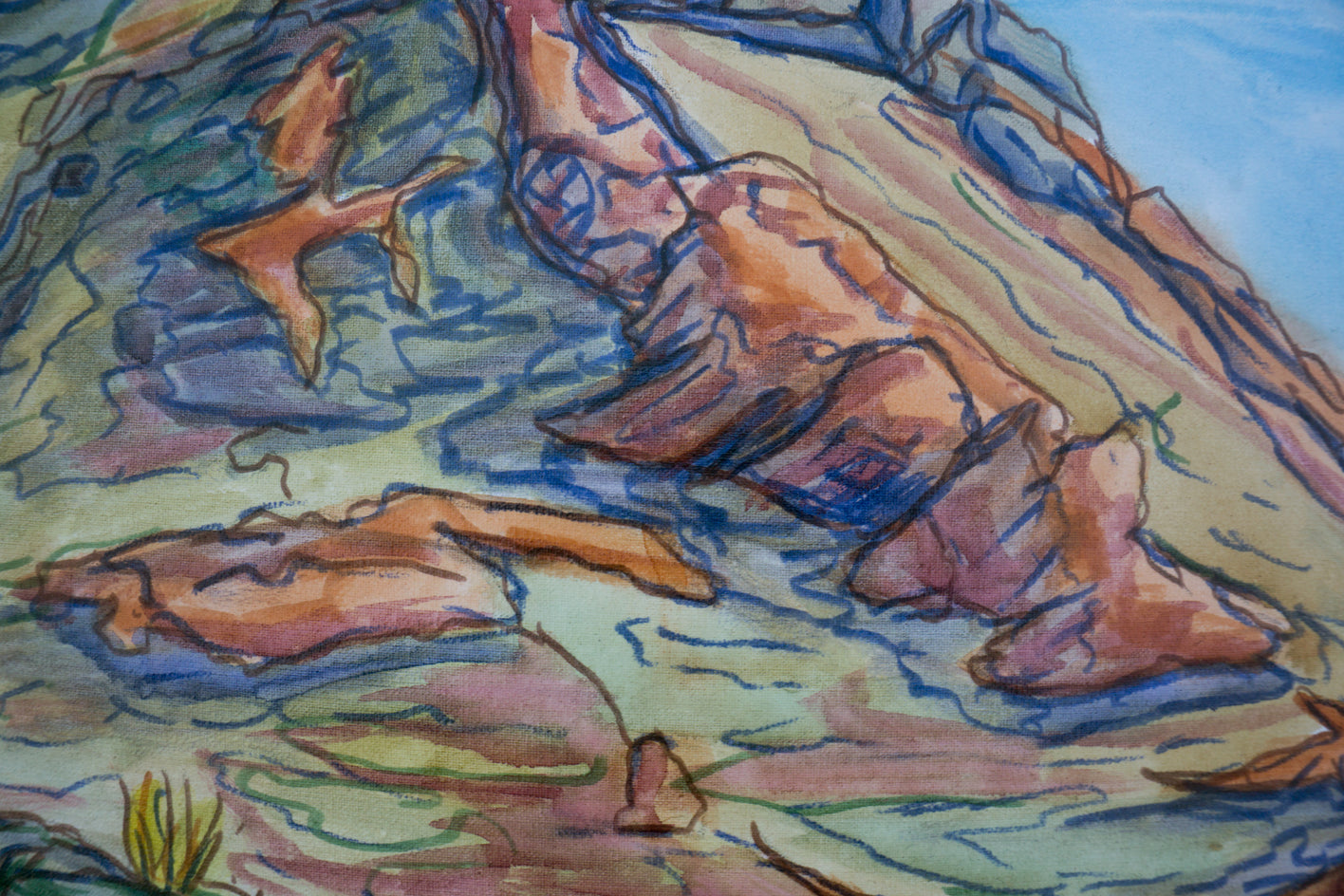 Small Butte with Creosote by Crystal DiPietro |  Closeup View of Artwork 