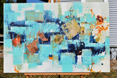 Original art for sale at UGallery.com | Light of the Harvest Moon by Cynthia Ligeros | $1,300 | acrylic painting | 24' h x 36' w | thumbnail 3