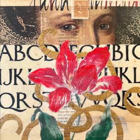 mixed media artwork by Darlene McElroy titled Vision Check Behind the Flowers
