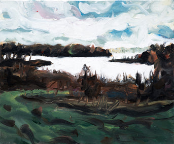oil painting by David Kihlberg titled Autumn over the Lake