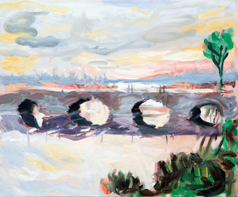 oil painting by David Kihlberg titled Bridge over Calm Water