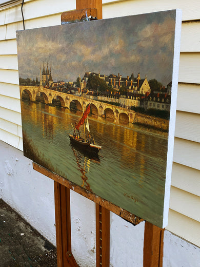 Riverside in the Evening Glow by David Qiyi Liu |  Side View of Artwork 