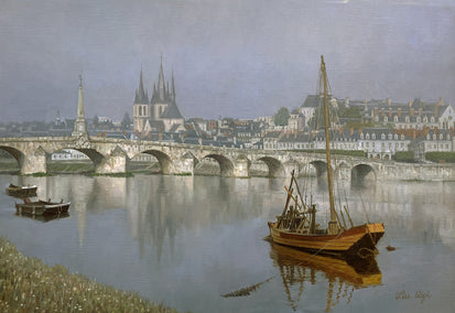 oil painting by David Qiyi Liu titled Riverside in the Morning Mist