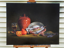 Original art for sale at UGallery.com | Still Life with Crabs by David Qiyi Liu | $7,975 | oil painting | 22' h x 28' w | thumbnail 3