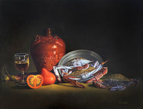 Original art for sale at UGallery.com | Still Life with Crabs by David Qiyi Liu | $7,975 | oil painting | 22' h x 28' w | thumbnail 1