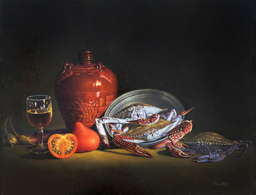 oil painting by David Qiyi Liu titled Still Life with Crabs