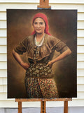 Original art for sale at UGallery.com | The Red Headscarf by David Qiyi Liu | $8,975 | oil painting | 30' h x 24' w | thumbnail 3